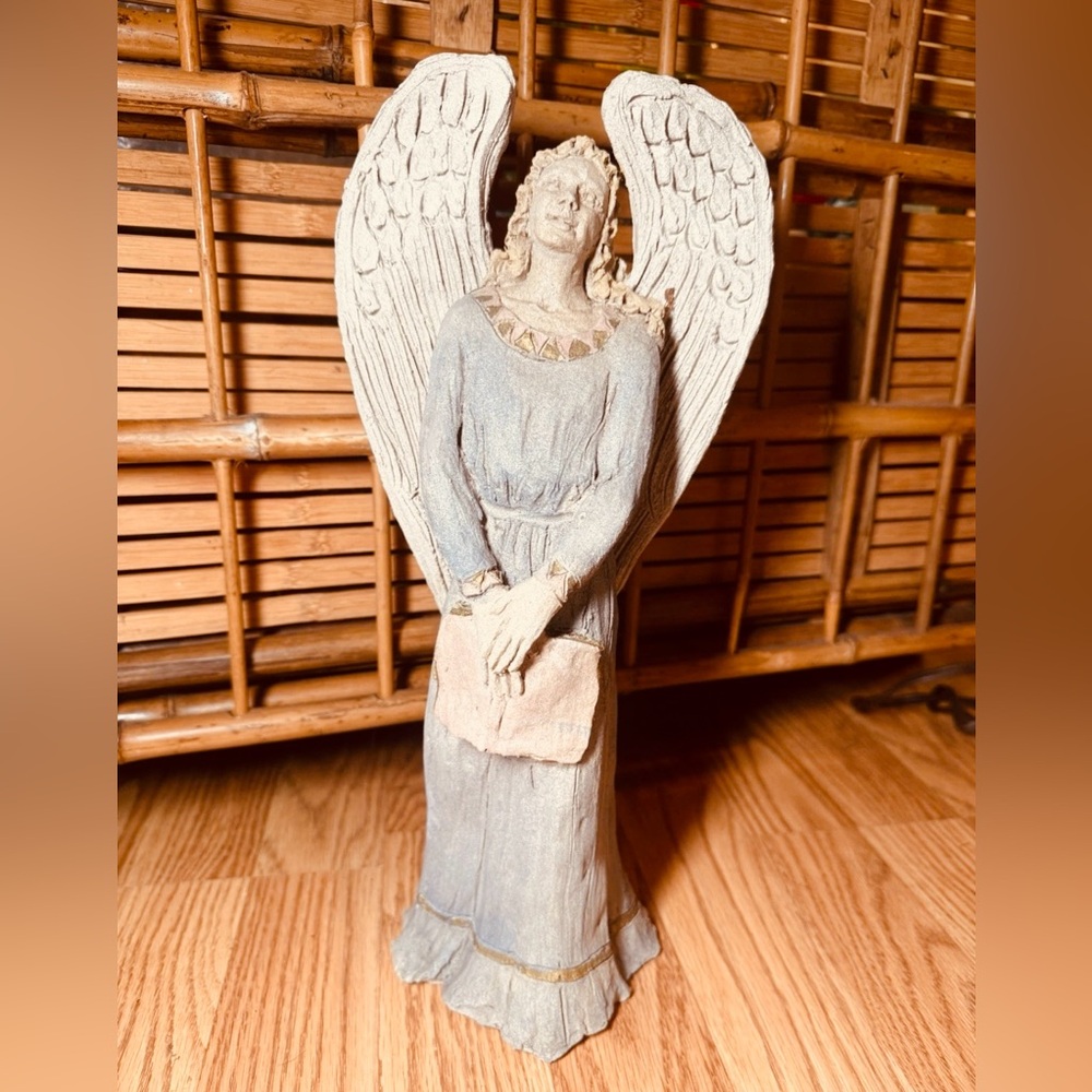 Handmade Ceramic Angel
Figurine Christian Statue
Blue Dress Signed MN 1994'